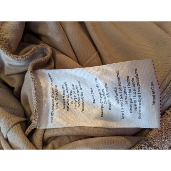 Oleg Cassini Dress Womens Size 16 Glitter Lace Sparkly Champagne Ruched Side - Picture 8 of 9